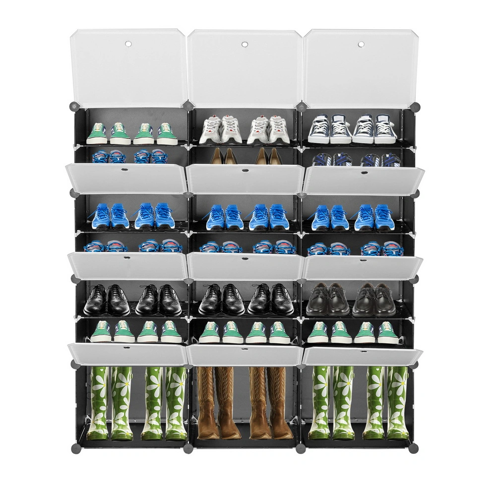 7-Tier Shoe Rack 42 Pair Organizer Portable 21 Grid Tower Storage Cabinet Expandable for Heels Boots Slippers Black