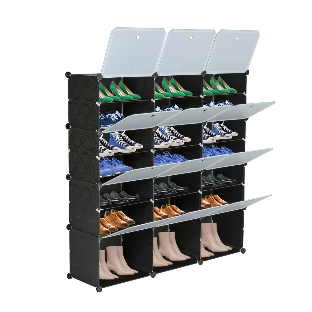 7-Tier Shoe Rack 42 Pair Organizer Portable 21 Grid Tower Storage Cabinet Expandable for Heels Boots Slippers Black view 3