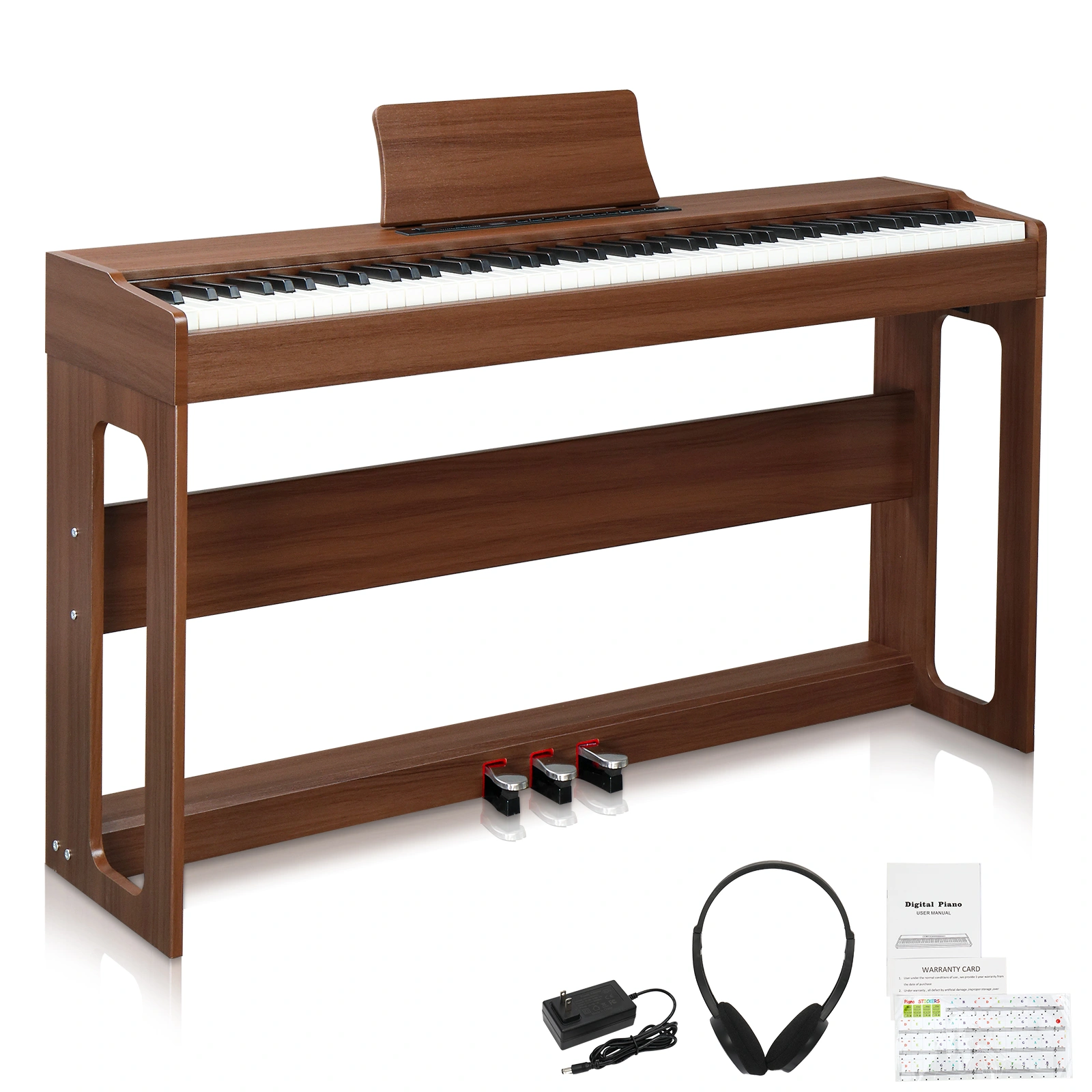 GDP-104 88 Keys Full Weighted Digital Piano with Furniture Stand Power Adapter Triple Pedals Headphones Black Walnut All Levels