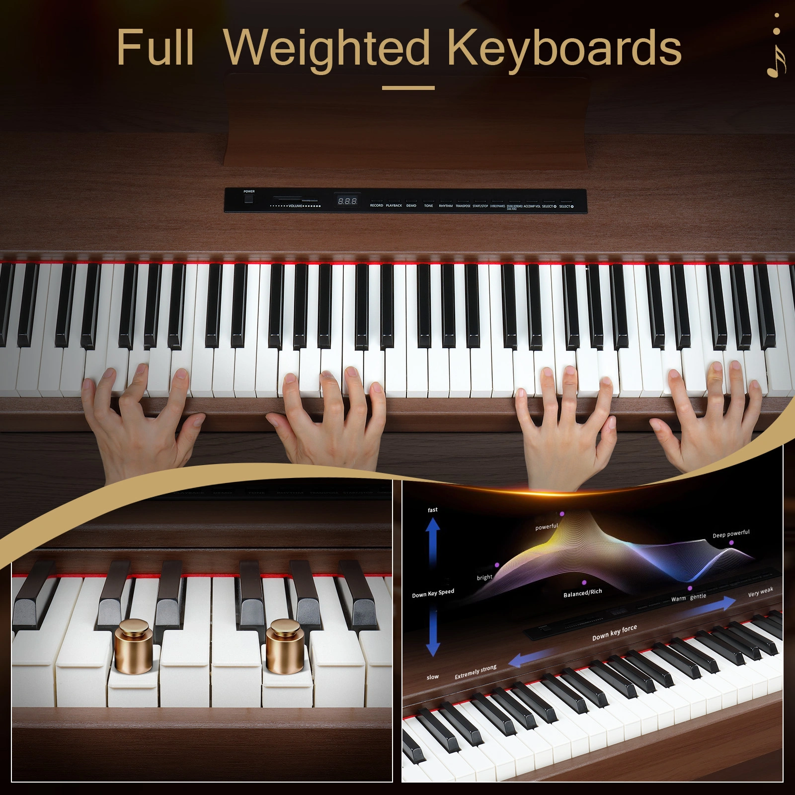 GDP-104 88 Keys Full Weighted Digital Piano with Furniture Stand Power Adapter Triple Pedals Headphones Black Walnut All Levels view 6
