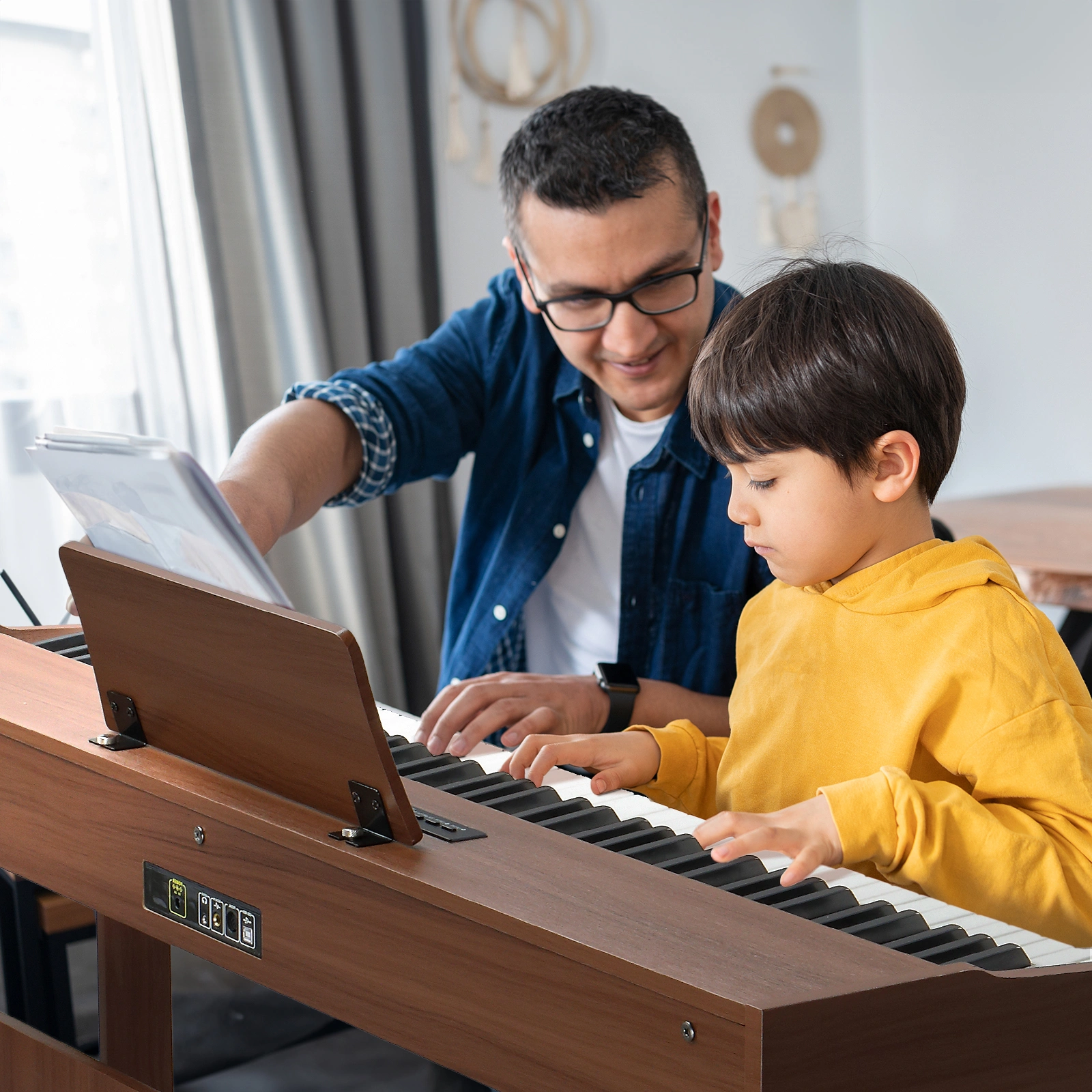 GDP-104 88 Keys Full Weighted Digital Piano with Furniture Stand Power Adapter Triple Pedals Headphones Black Walnut All Levels view 7