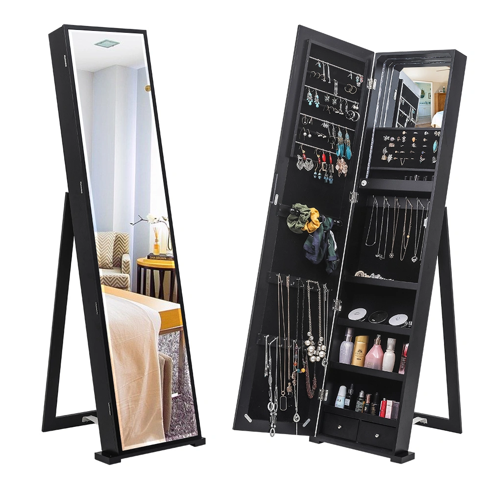 79 Blue Led Jewelry Cabinet, Jewelry Storage Cabinet, Upright Jewelry Cabinet With Long MirrorBlack