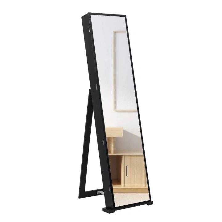 79" Blue LED Jewelry Cabinet, Upright Jewelry Storage Armoire with Full-Length Mirror, Black Frame view 2
