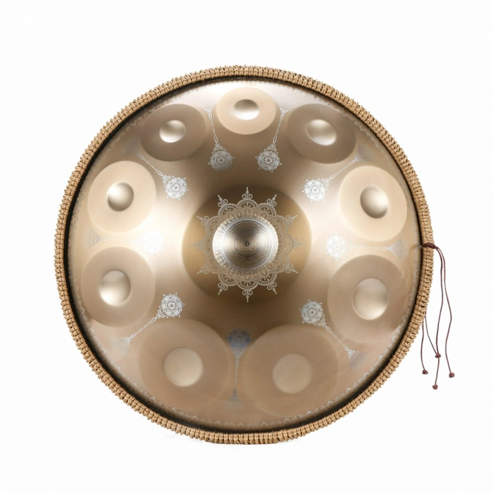 10 Note Mandala Handpan Drum, Gold Steel Percussion Instrument, Decorative Hanger Drum for Home Office & Meditation