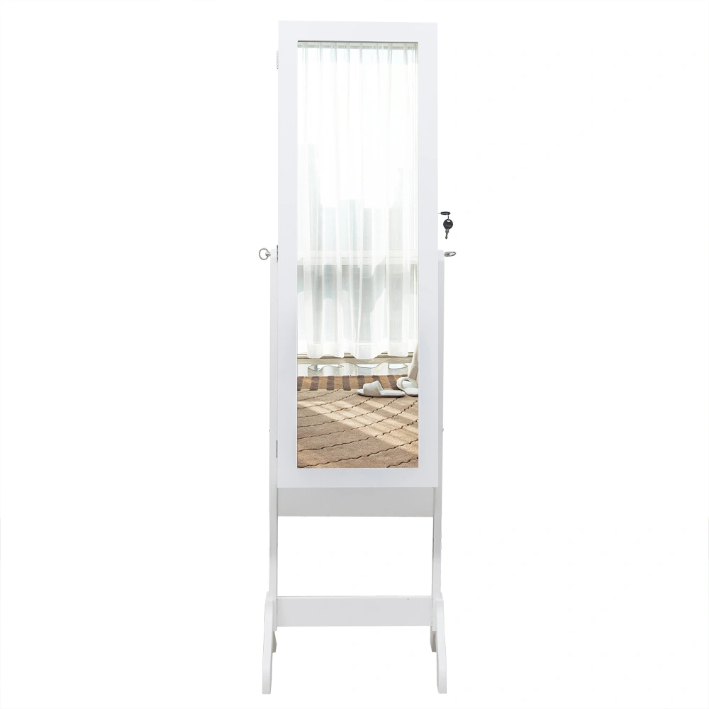 White Wooden 4-Layer Floor Standing Adjustable Shelf - Full Mirror Jewelry Storage Cabinet view 2
