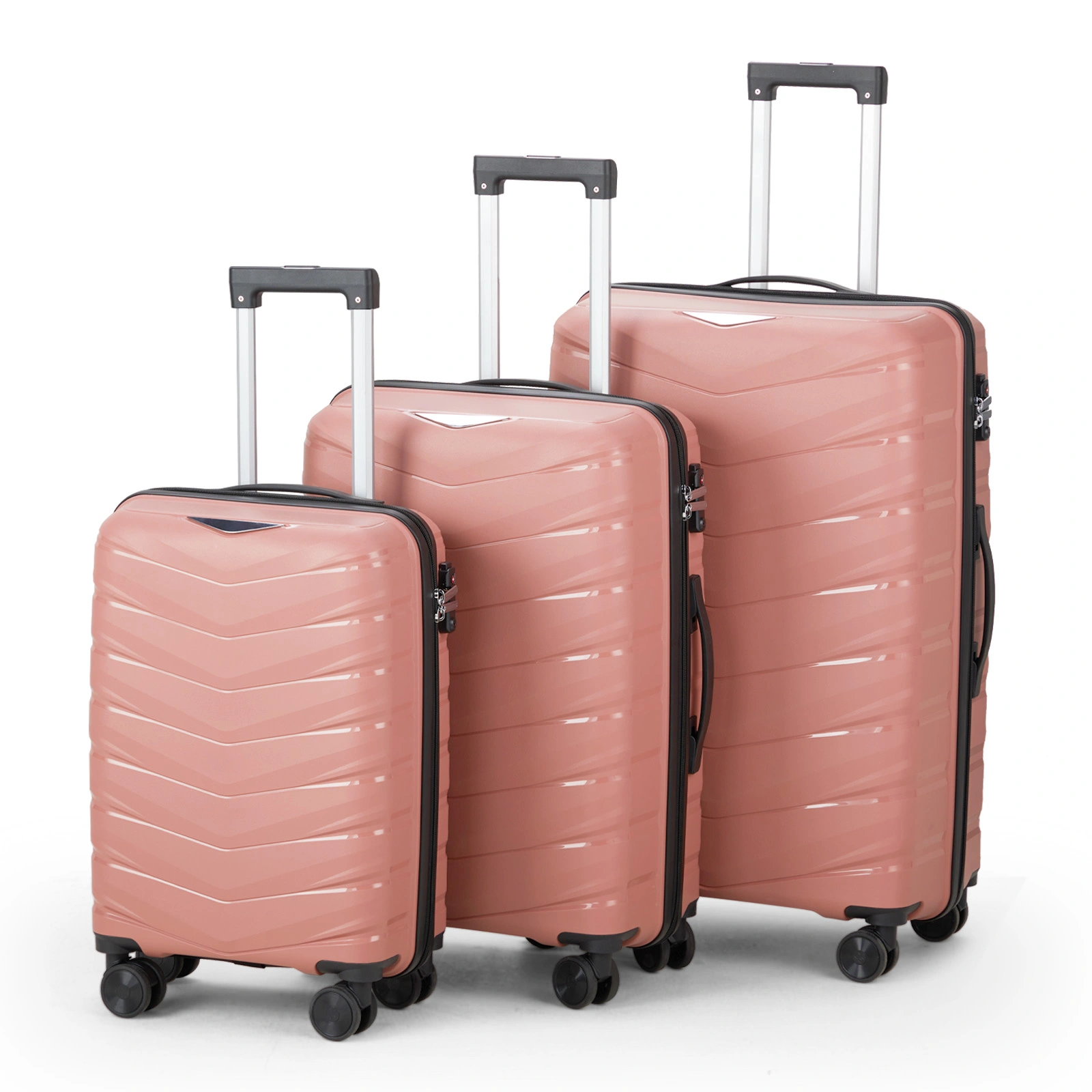 3-Piece PP Trolley Luggage Set - 20/24/28" with Rose Gold Grain Pattern view 2