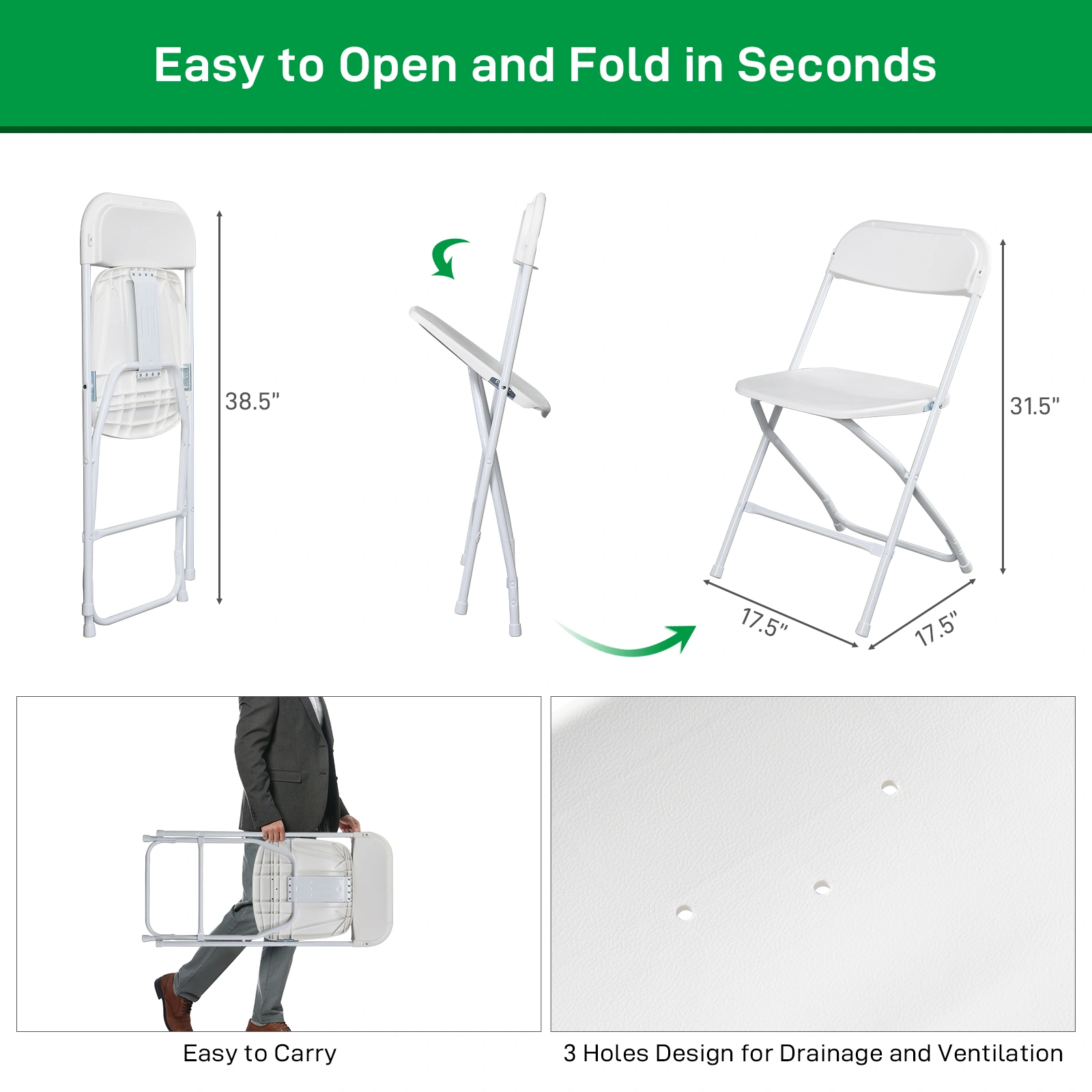 10pcs Injection Molding Classic Garden Plastic Folding Chair White view 14