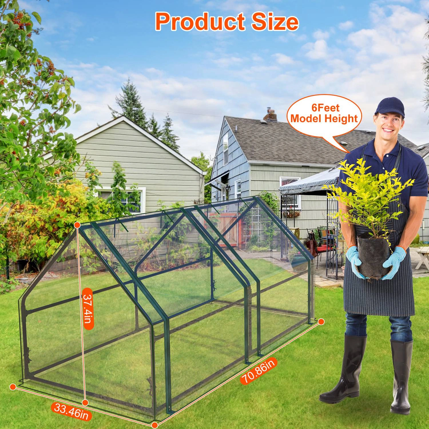 70.86*33.46*37.4 in Portable Mini Greenhouse With Roll-Up Zipper Doors Waterproof UV-Resistant PVC Cover Hot House For Indoor Outdoor Garden Patio Backyard view 5