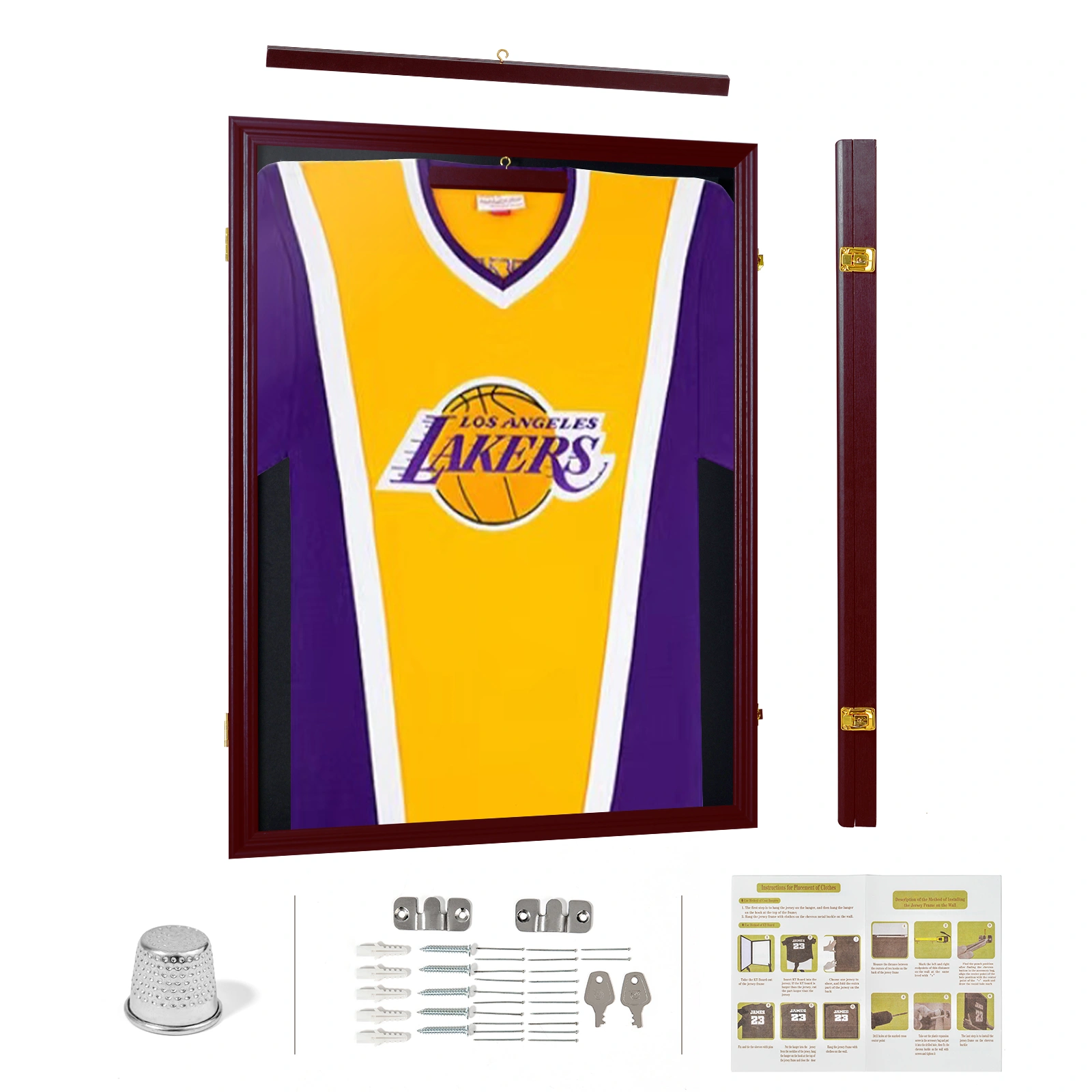 Shirt Display Frame With UV Resistant Acrylic and Hanger, Wall Mounted Baseball Basketball Football Hockey Shirt Display Frame Brown