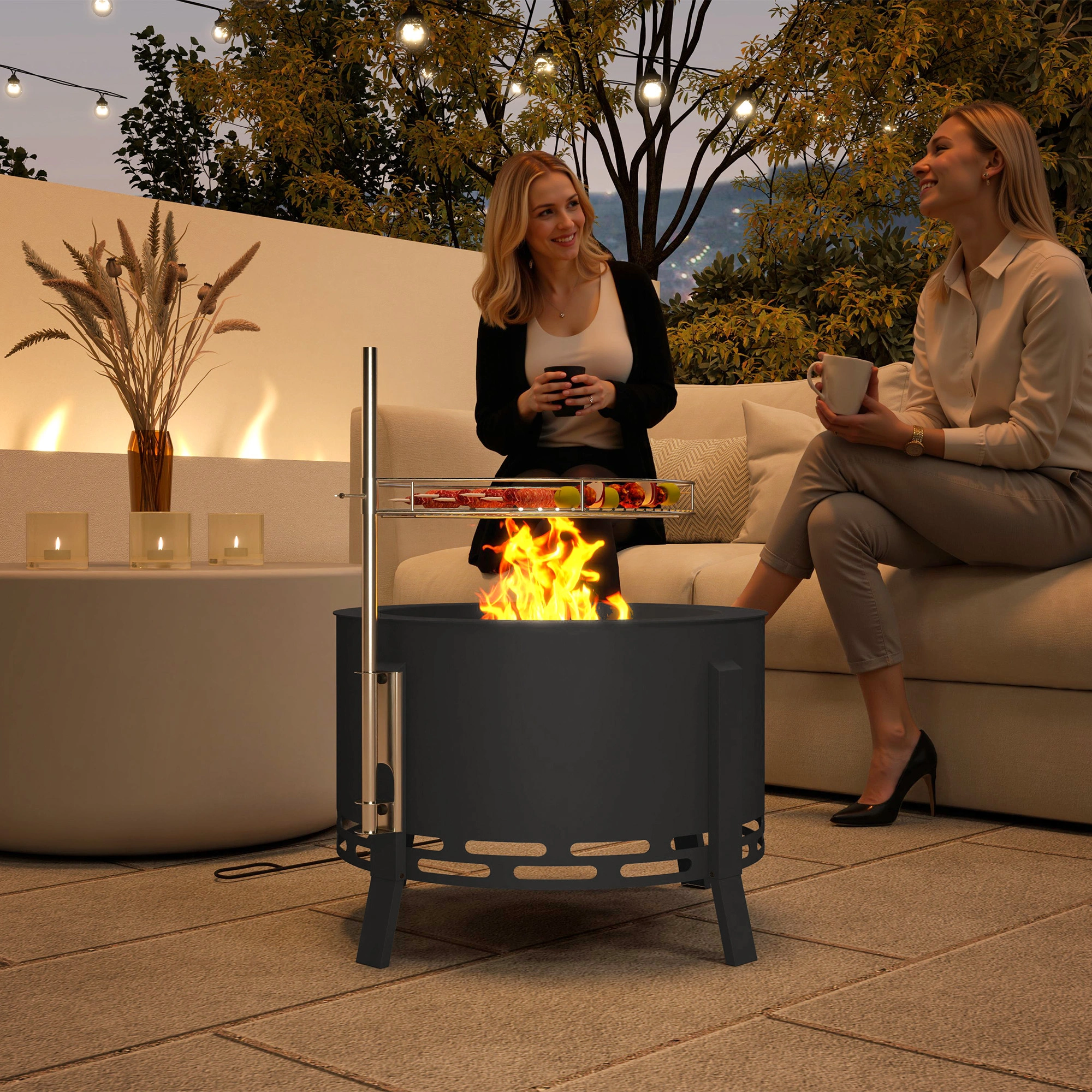 Round Fire Pit Table 36 Inch, Propane Gas Fire Pit Table with Glass Embers, Outdoor Patio Heater Table with Control Valve & Cover