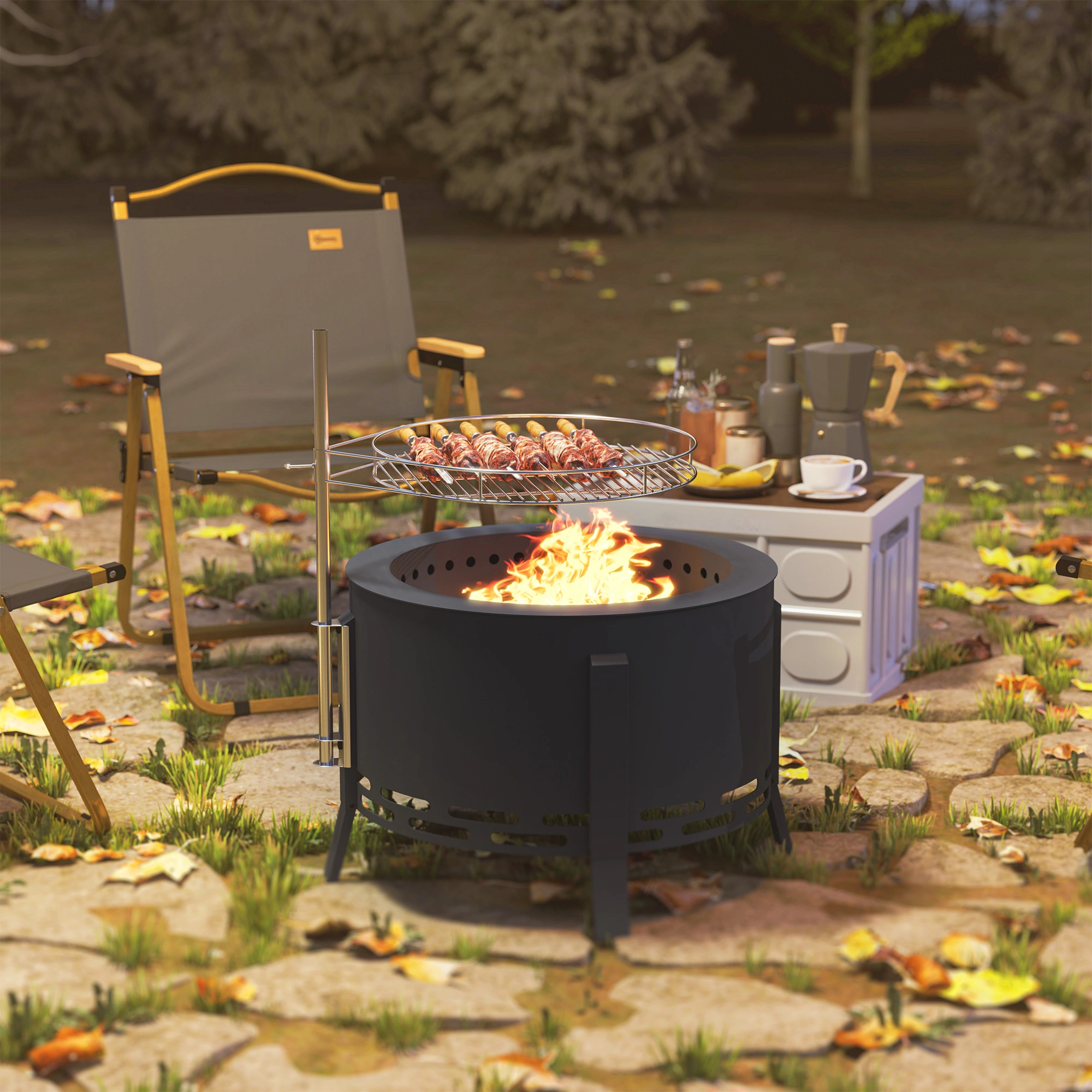 Round Fire Pit Table 36 Inch, Propane Gas Fire Pit Table with Glass Embers, Outdoor Patio Heater Table with Control Valve & Cover view 4