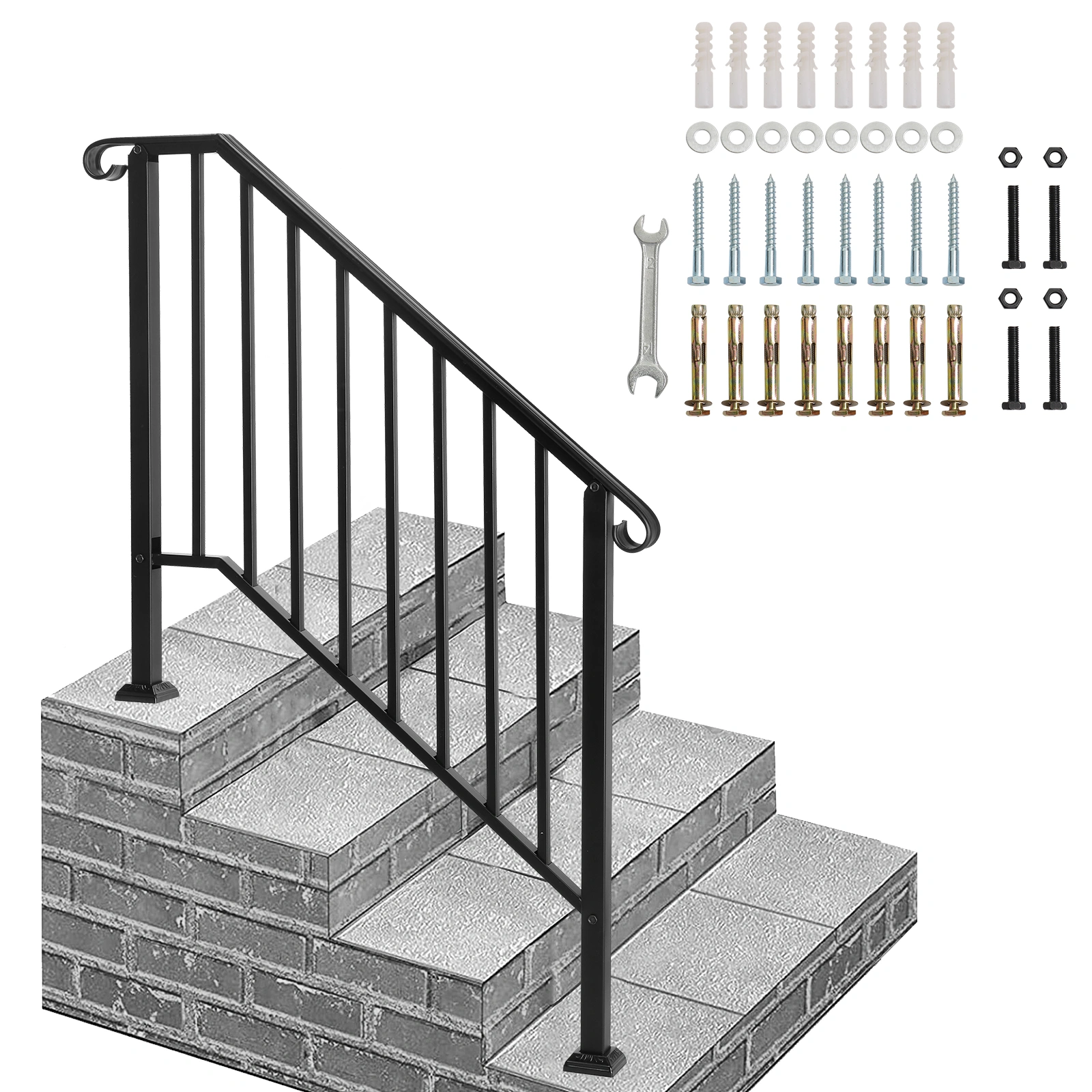 Matte Black Outdoor 3 Level Iron Handrail