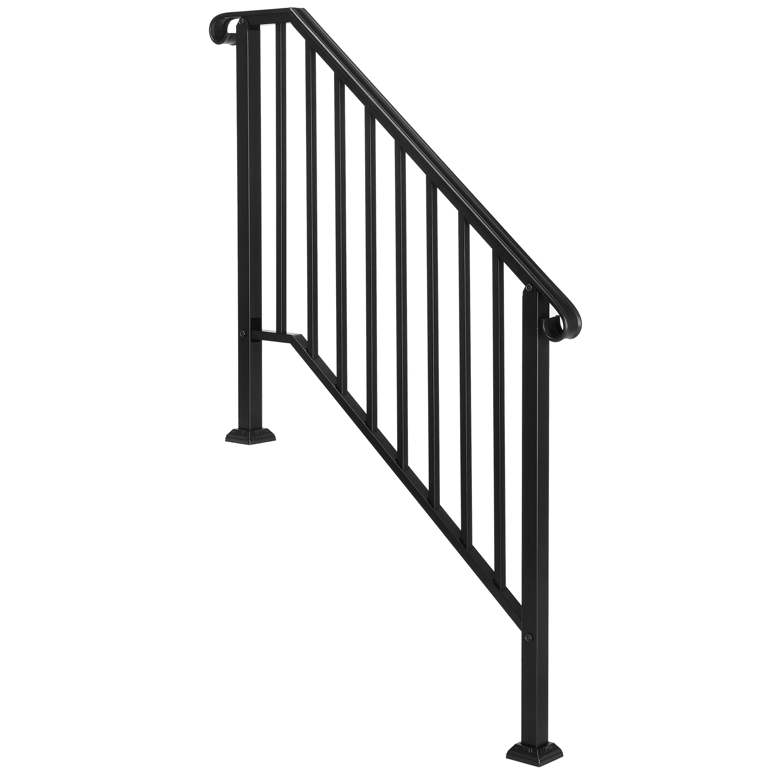 Matte Black Outdoor 3-Step Wrought Iron Handrail, Heavy Duty Stair Railing for Deck Patio Porch view 2
