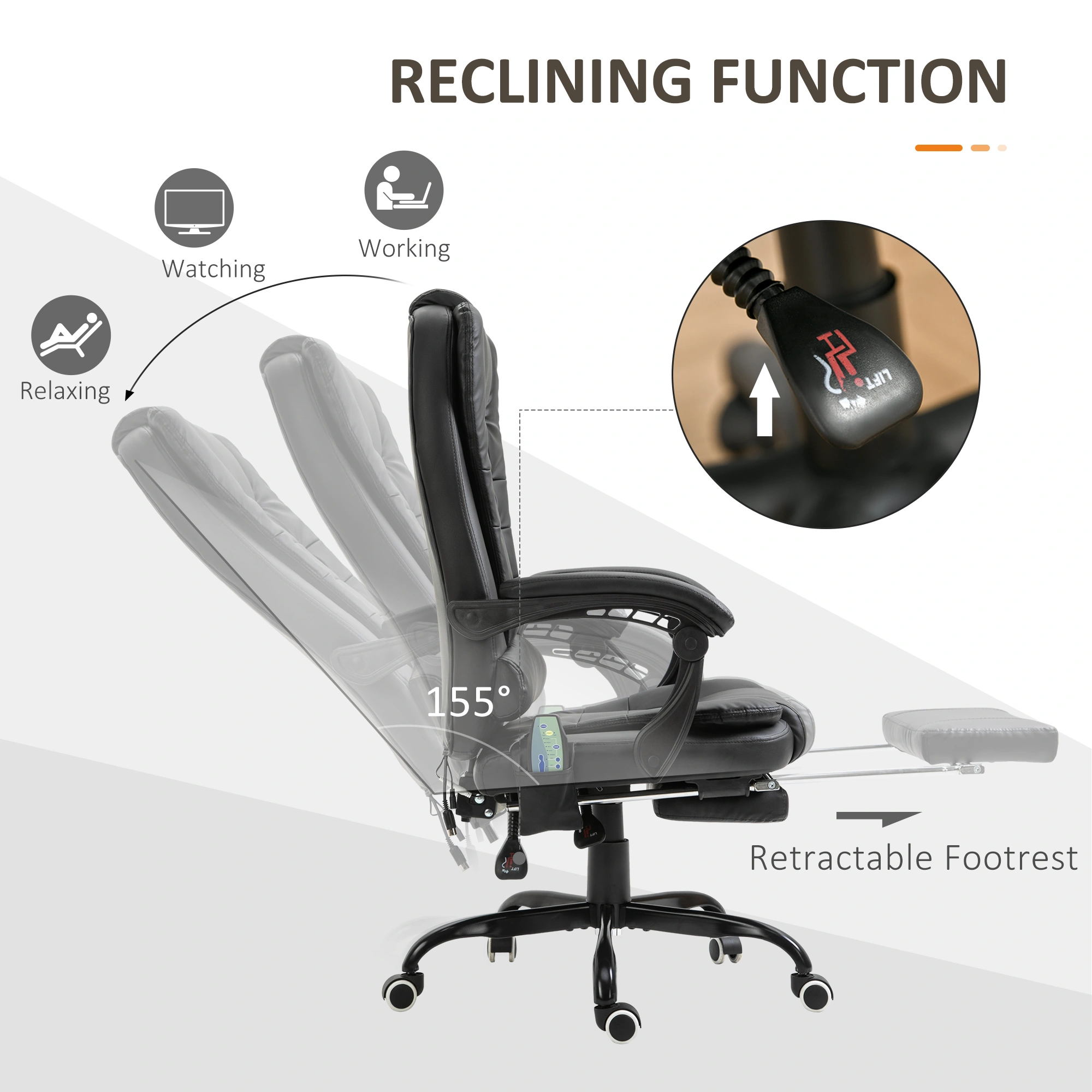 Massage Office Chair Ergonomic High Back Executive Swivel Chair with Lumbar Support & Headrest view 4