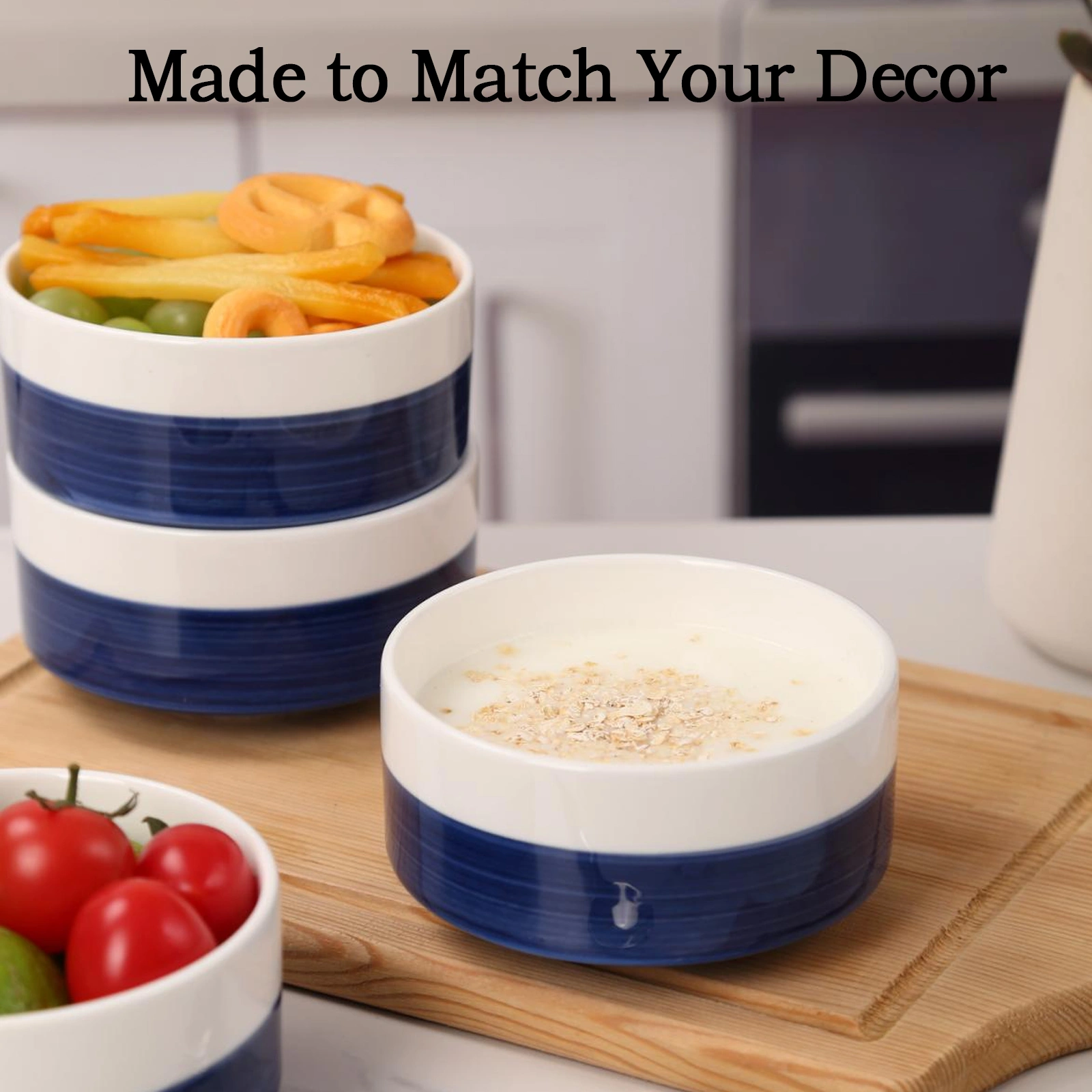 10 OZ WhiteBule Ceramic Bowls Set of 4 - Cereal Bowl,Soup Bowls for Kitchen, Ramen Bowl, Microwave Safe for Oatmeal, Fruit,Salad and Rice Bowl - Dishwasher & Microwave Safe view 12