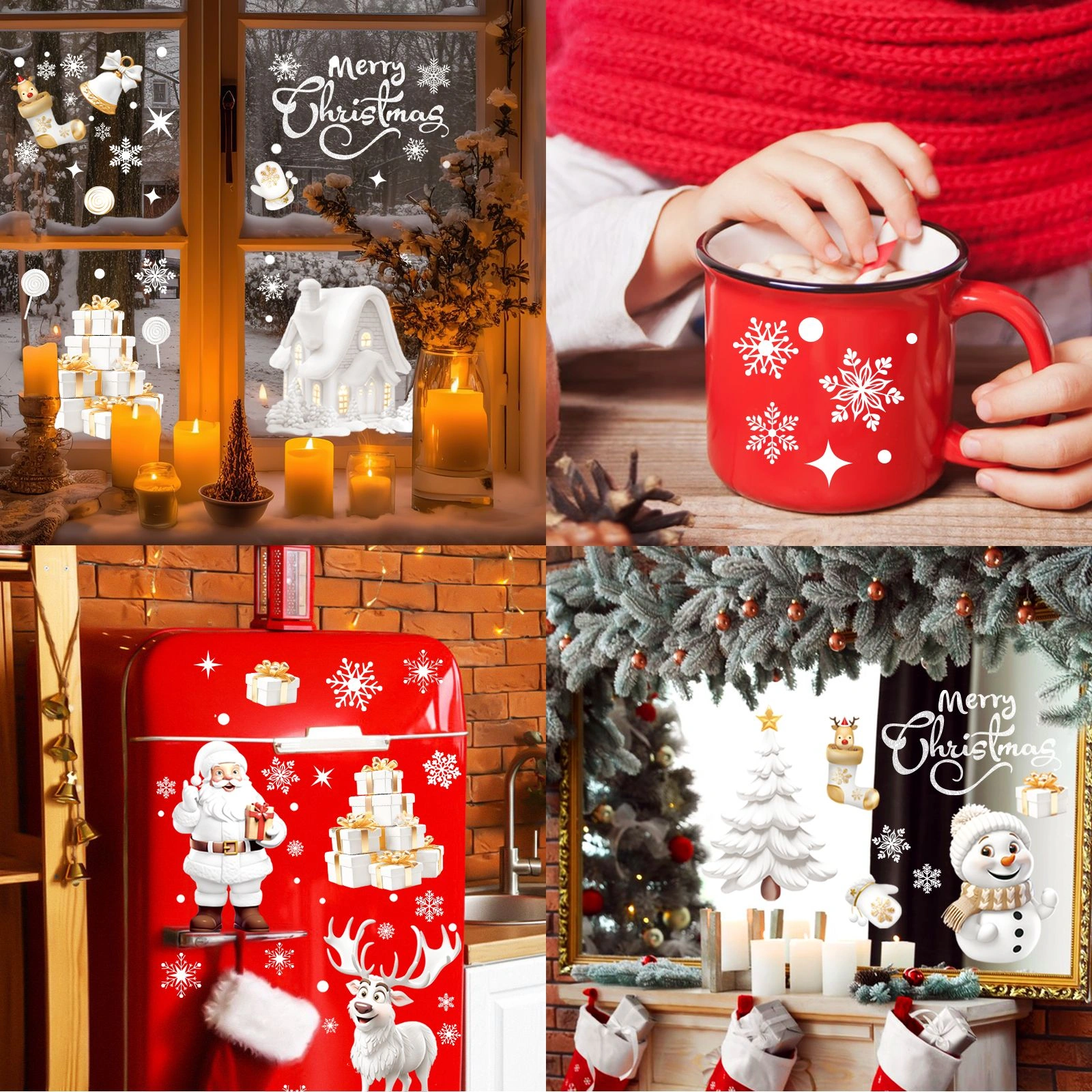 190Pcs Christmas Window Stickers Reusable - Double Sided Static Clings Snowflake Reindeer Scene Decor view 3