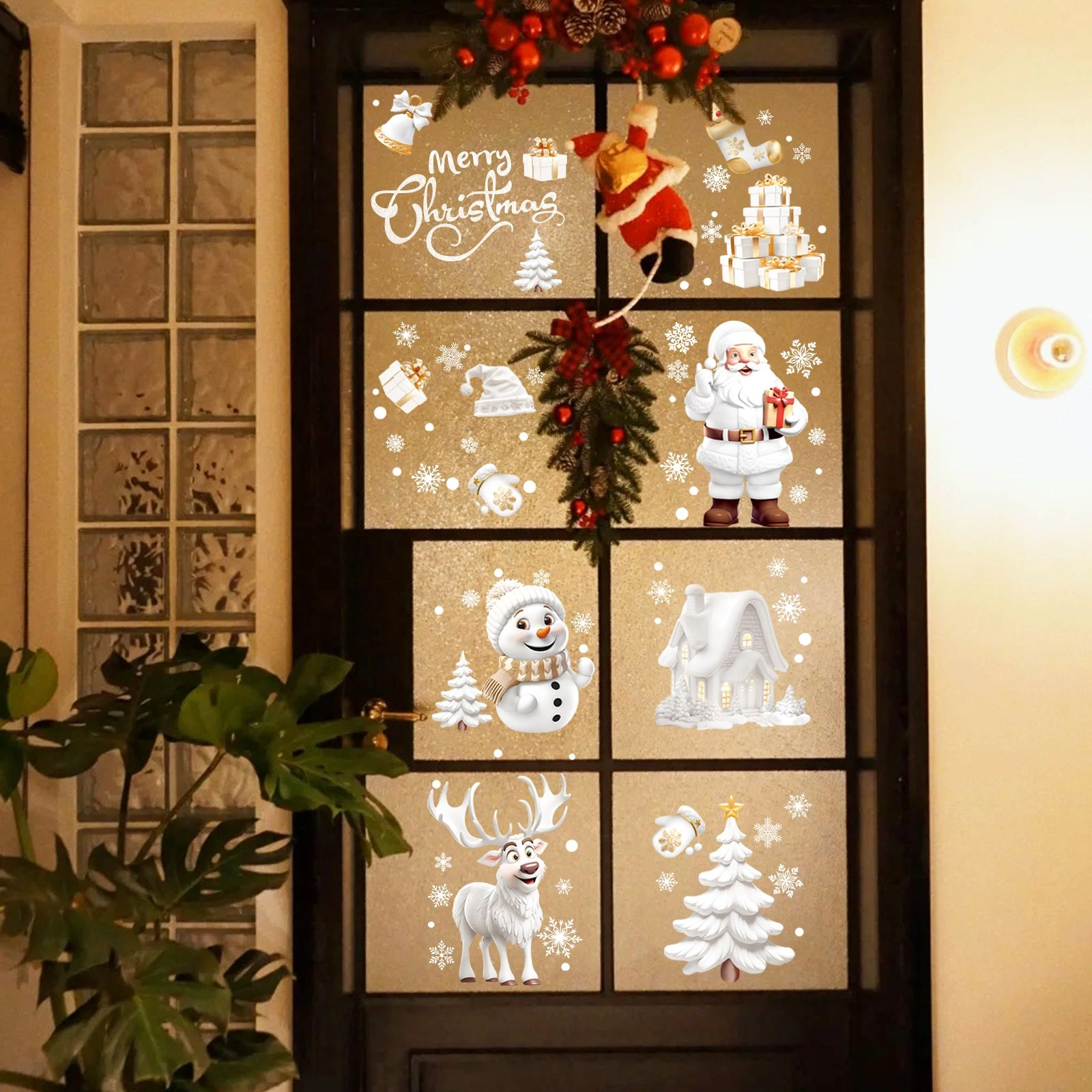 190Pcs Christmas Window Stickers Reusable - Double Sided Static Clings Snowflake Reindeer Scene Decor view 4