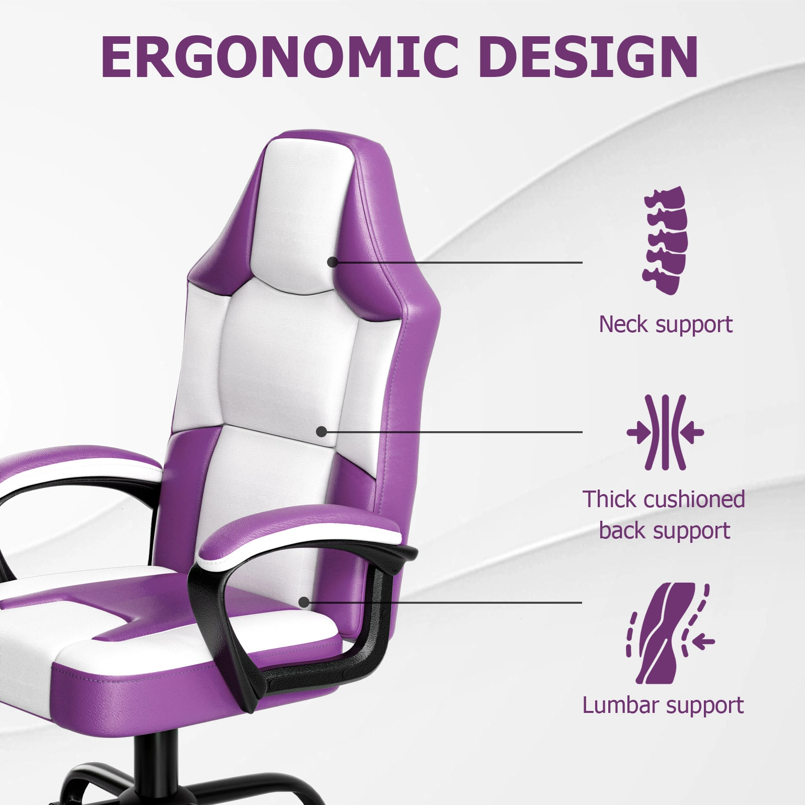 Ergonomic Gaming Chair, Height Adjustable PU Leather Office Chair with Wheels, High Back Swivel Computer Desk Chair for Adults view 3