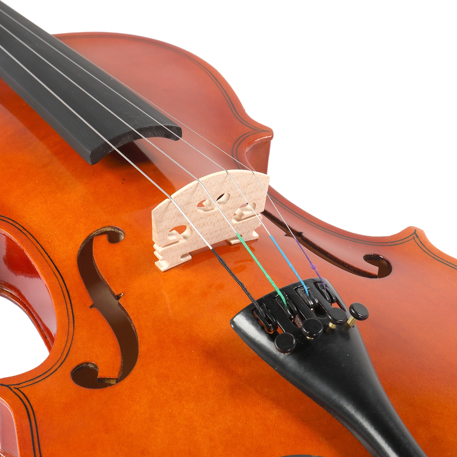 GV100 4/4 Acoustic Violin Case Bow Rosin Strings Tuner Shoulder Rest Natural view 3