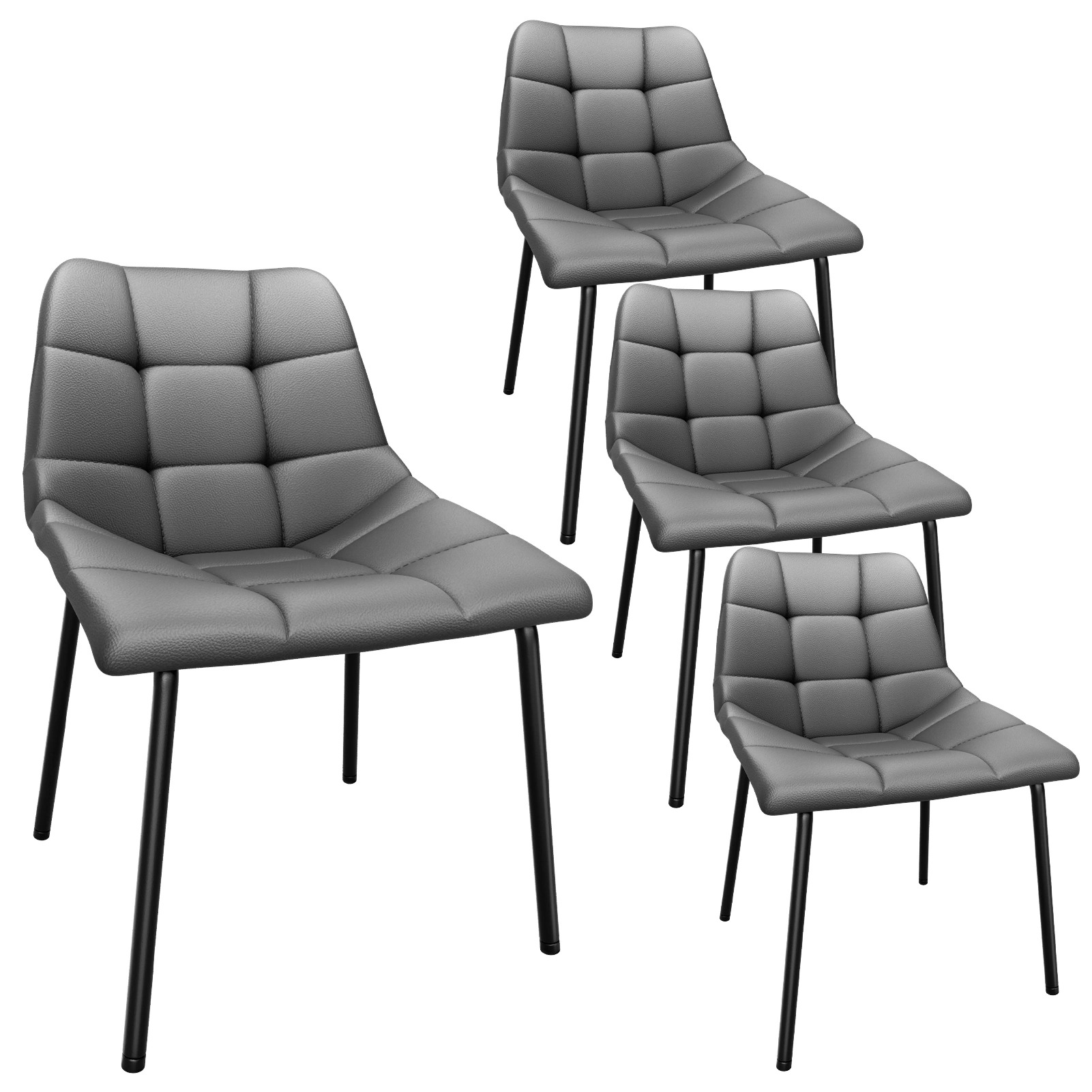 4 PCS Dining Chairs Set, Faux Leather High Back Dining Room Chairs with Metal Legs, Padded Kitchen Chair for Living Room, Bedroom, Modern Upholstered Accent Chair