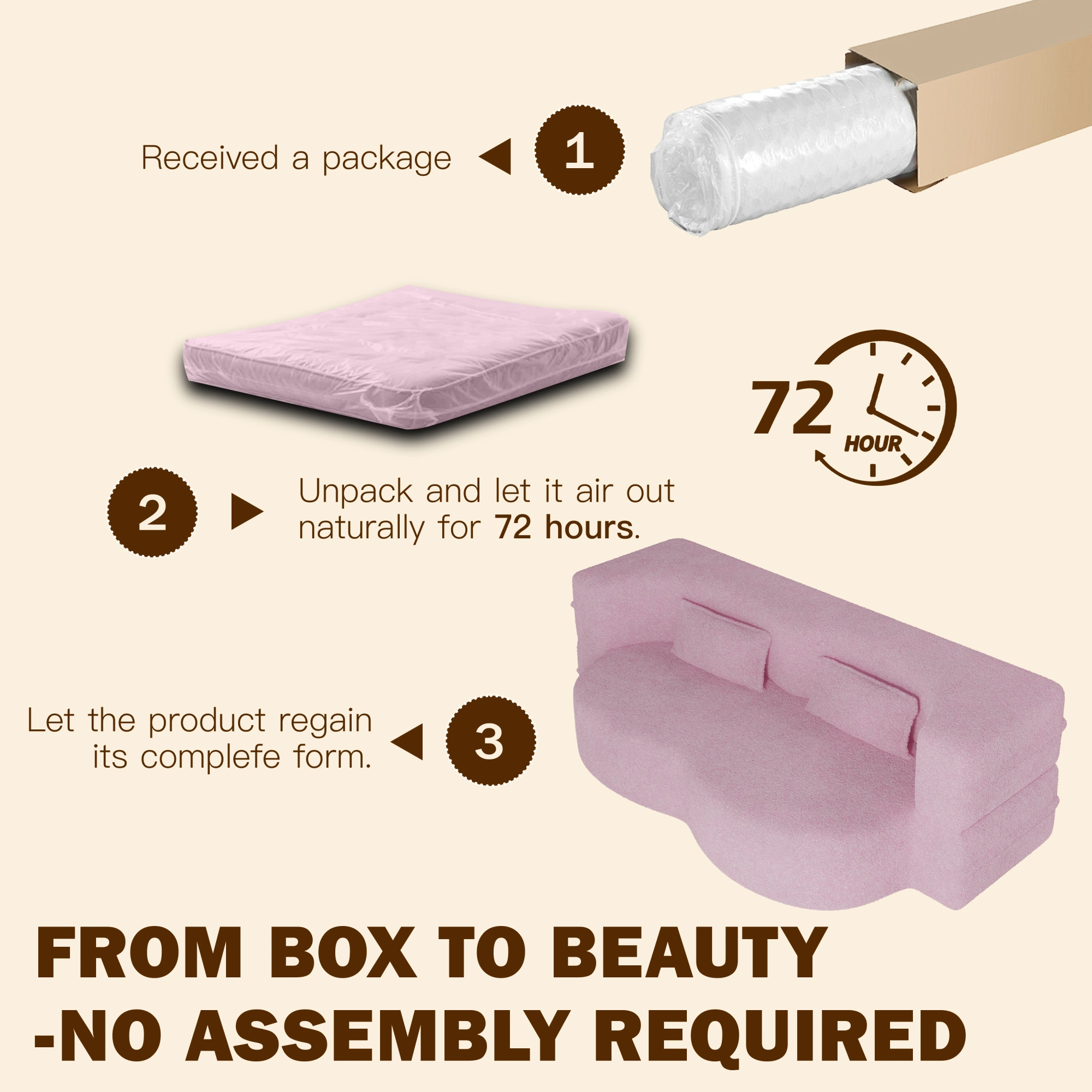 Modern Pink Floor Sofa Bed, Convertible Sherpa Fleece with 2 Pillows, 15" Full Size Folding Mattress, No Assembly, Living Room Playroom view 20
