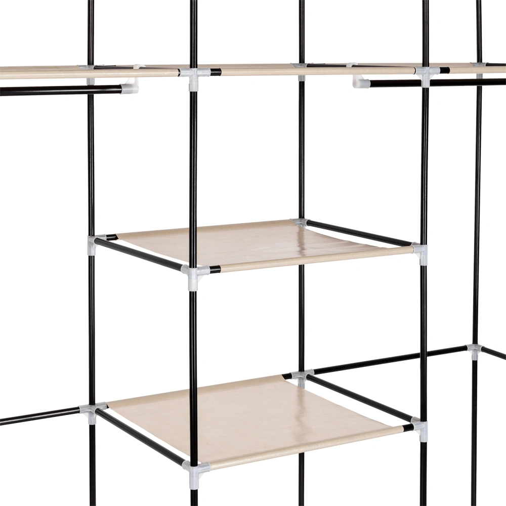 69" Portable Clothes Closet Non-Woven Fabric Wardrobe Double Rod Storage Organizer Beige view 2