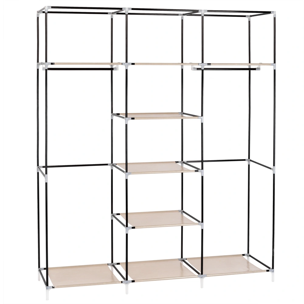 69" Portable Clothes Closet Non-Woven Fabric Wardrobe Double Rod Storage Organizer Beige view 3