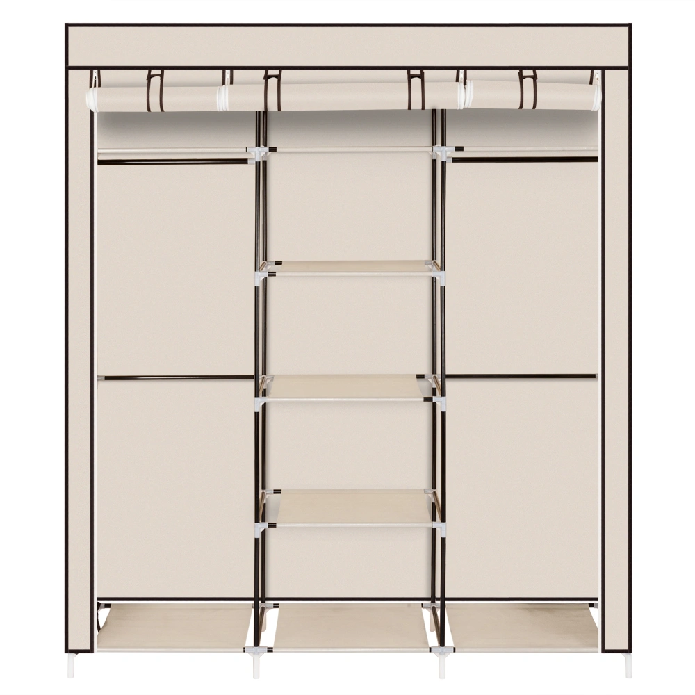 69" Portable Clothes Closet Non-Woven Fabric Wardrobe Double Rod Storage Organizer Beige view 7