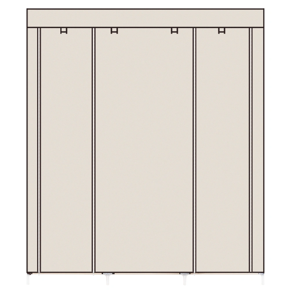 69" Portable Clothes Closet Non-Woven Fabric Wardrobe Double Rod Storage Organizer Beige view 8