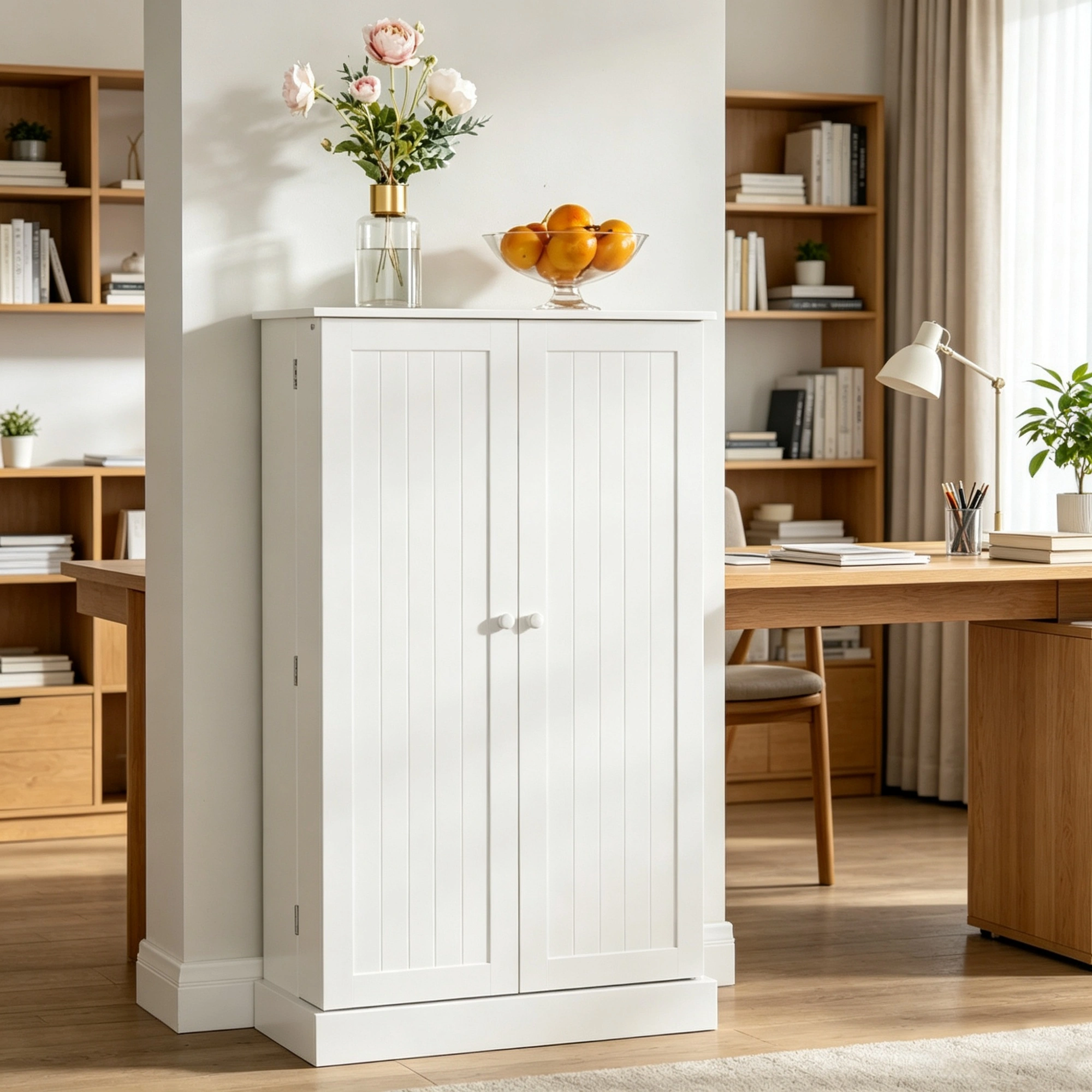 White 41" Modern Freestanding Kitchen Pantry Cabinet, Double Door Storage Organizer with Adjustable Shelves