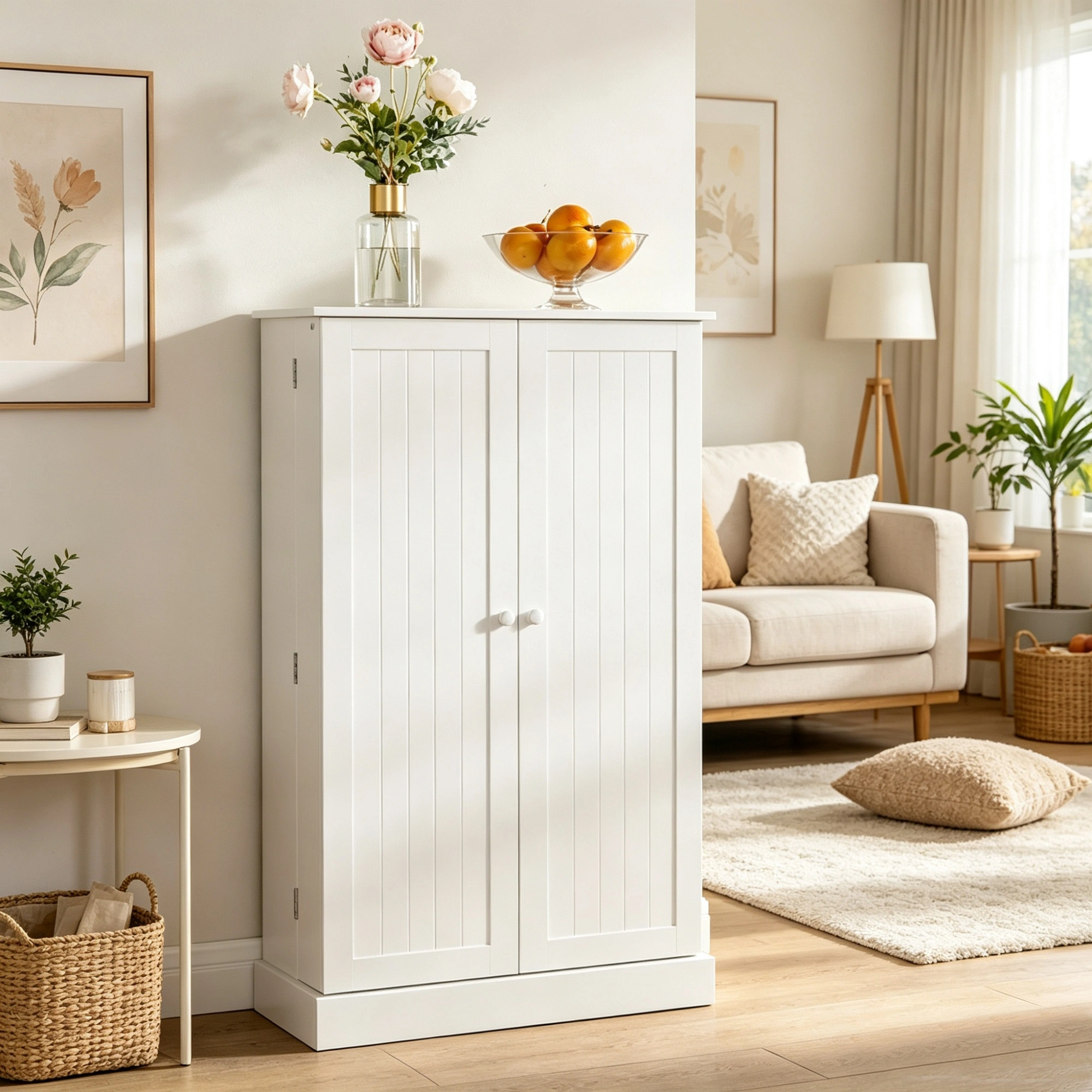 White 41" Modern Freestanding Kitchen Pantry Cabinet, Double Door Storage Organizer with Adjustable Shelves view 6