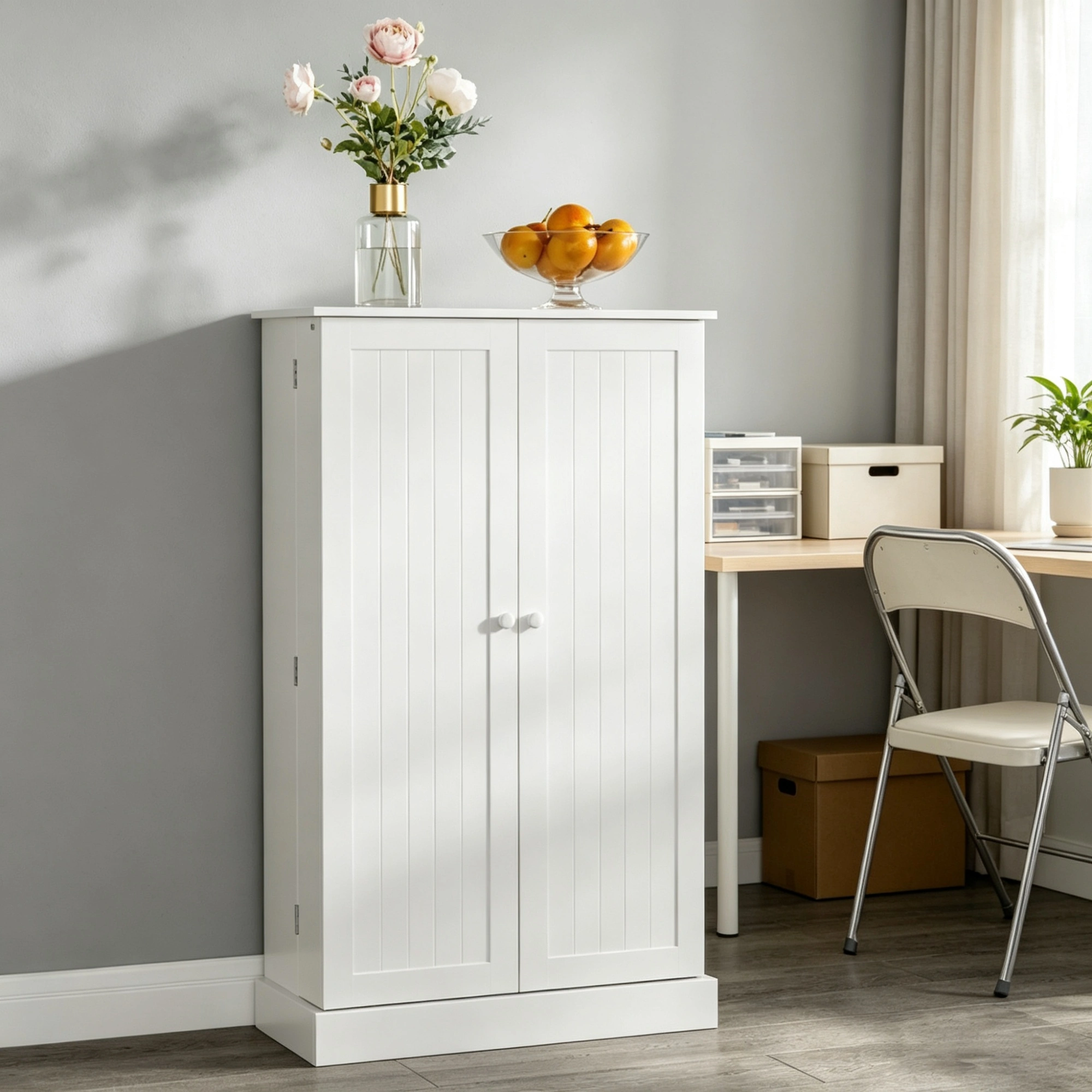 White 41" Modern Freestanding Kitchen Pantry Cabinet, Double Door Storage Organizer with Adjustable Shelves view 7