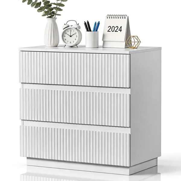 Handleless Grille-Finished 3-Drawer Bedside Table P2 Particleboard + MDF & Melamine Veneer + Thermoformed Drawer Dresser 23.62*12.99*22.05in White view 4