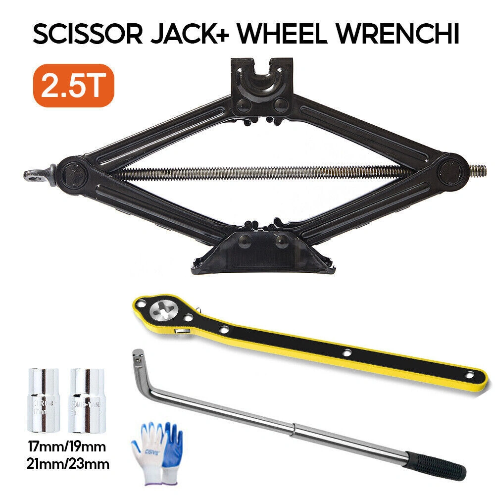 5T Scissor Jack with Extendable Wheel Wrench Brace Socket for Car Van Tire Change Tool