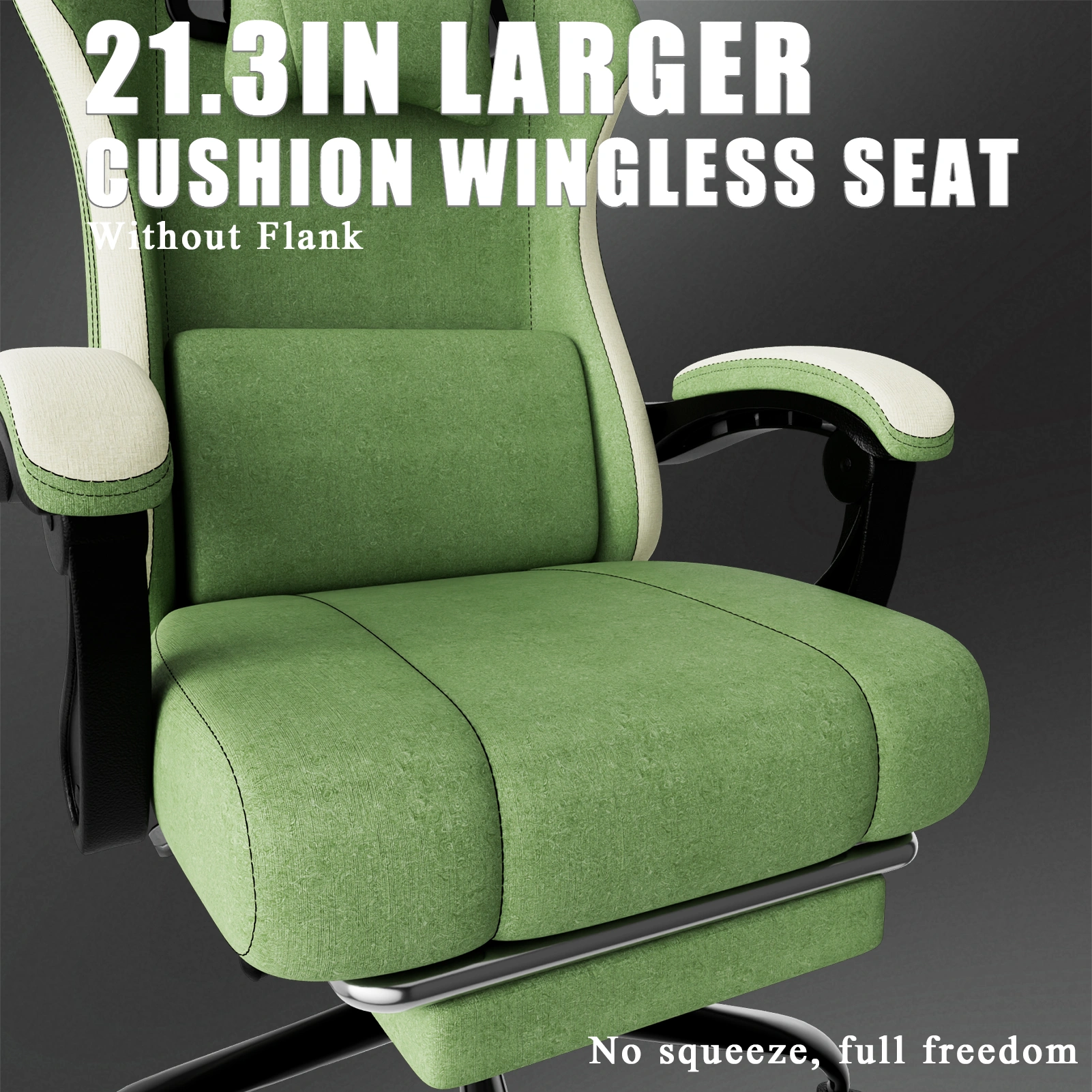 Gaming Chair Ergonomic with Pocketed Spring Cushion, Adjustable Lumbar Support & Footrest, Breathable Fabric Computer Chair for Adults view 3