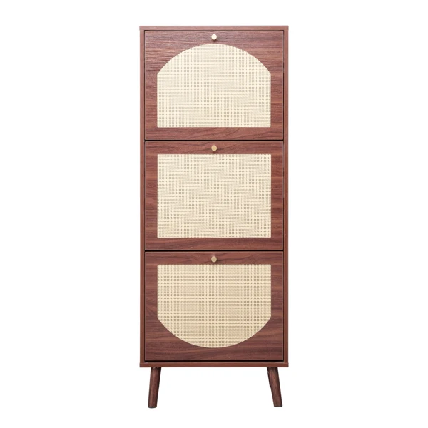 Rattan-covered 3-drawer shoe cabinet, particleboard, 54*24*135 cm, brown view 2
