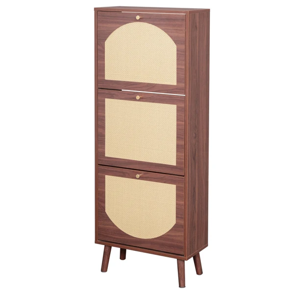 Rattan-covered 3-drawer shoe cabinet, particleboard, 54*24*135 cm, brown view 4