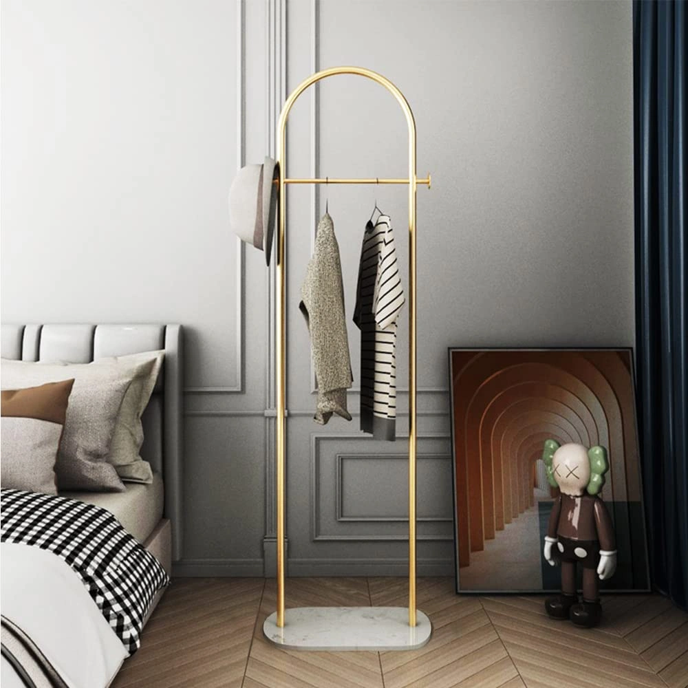 Golden Metal Clothing Rack Freestanding Heavy Duty with Marble Base, Multipurpose Garment Hanger for Bedroom, Hats, Scarves, Jackets view 4