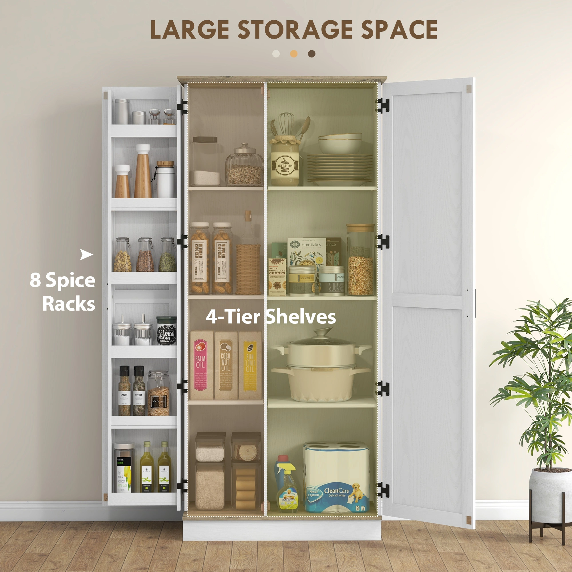 Modern Kitchen Storage Cabinet with Adjustable Shelves & Soft Close Doors view 3