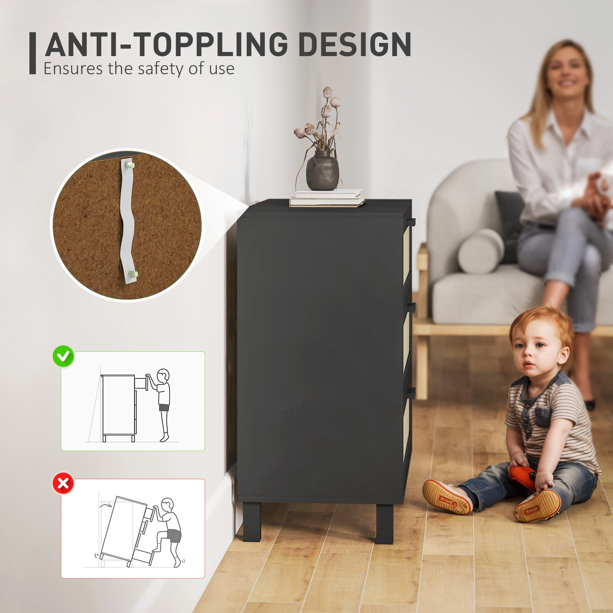 Modern Bedside Table with Storage Drawer, Nightstand with Open Shelf, Bedside Tables for Bedroom, Living Room view 2