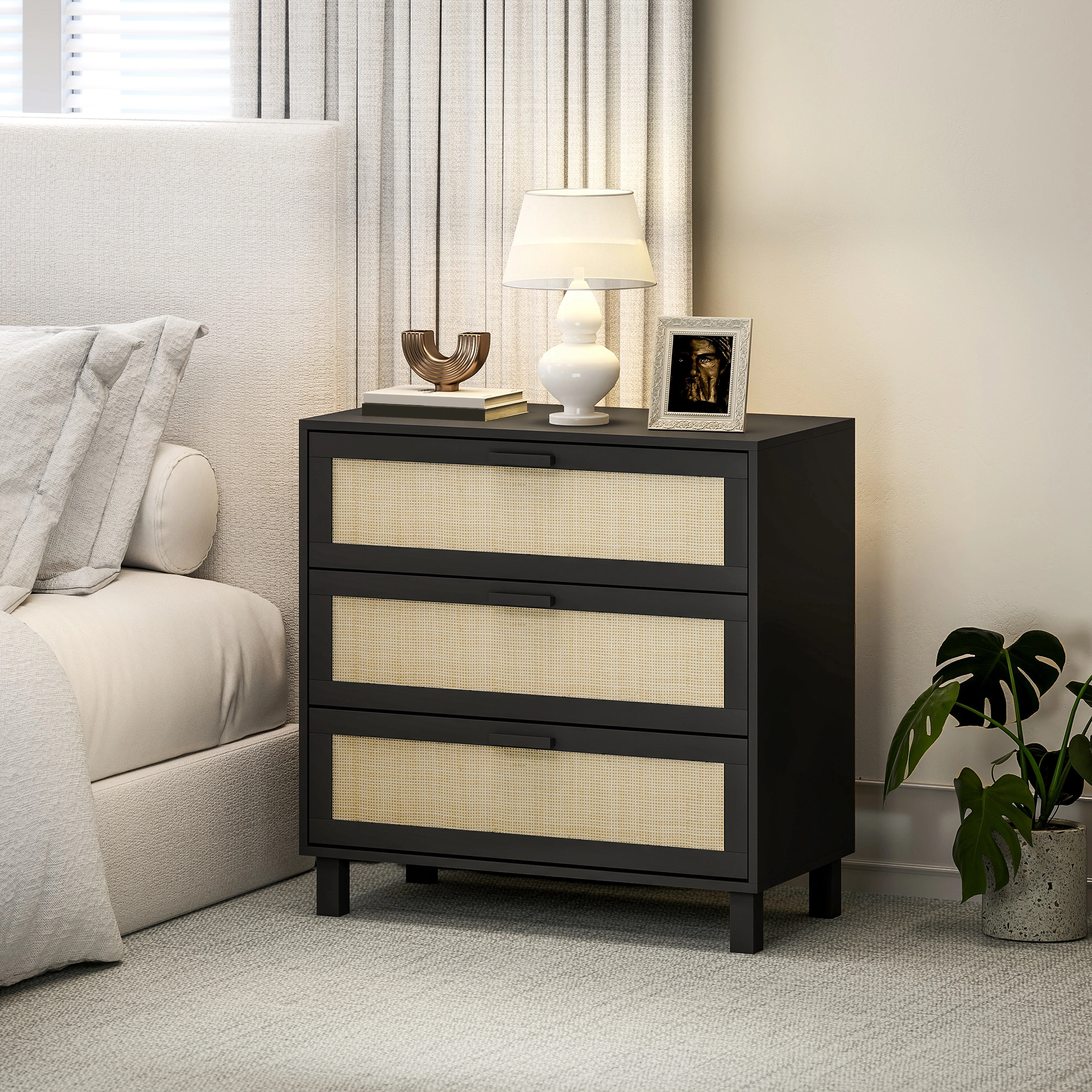 Modern Bedside Table with Storage Drawer, Nightstand with Open Shelf, Bedside Tables for Bedroom, Living Room view 3