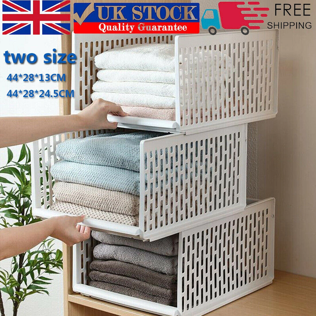 NEW White Stackable Drawer Organizers for Closet - 2-Size Wardrobe Storage Bins