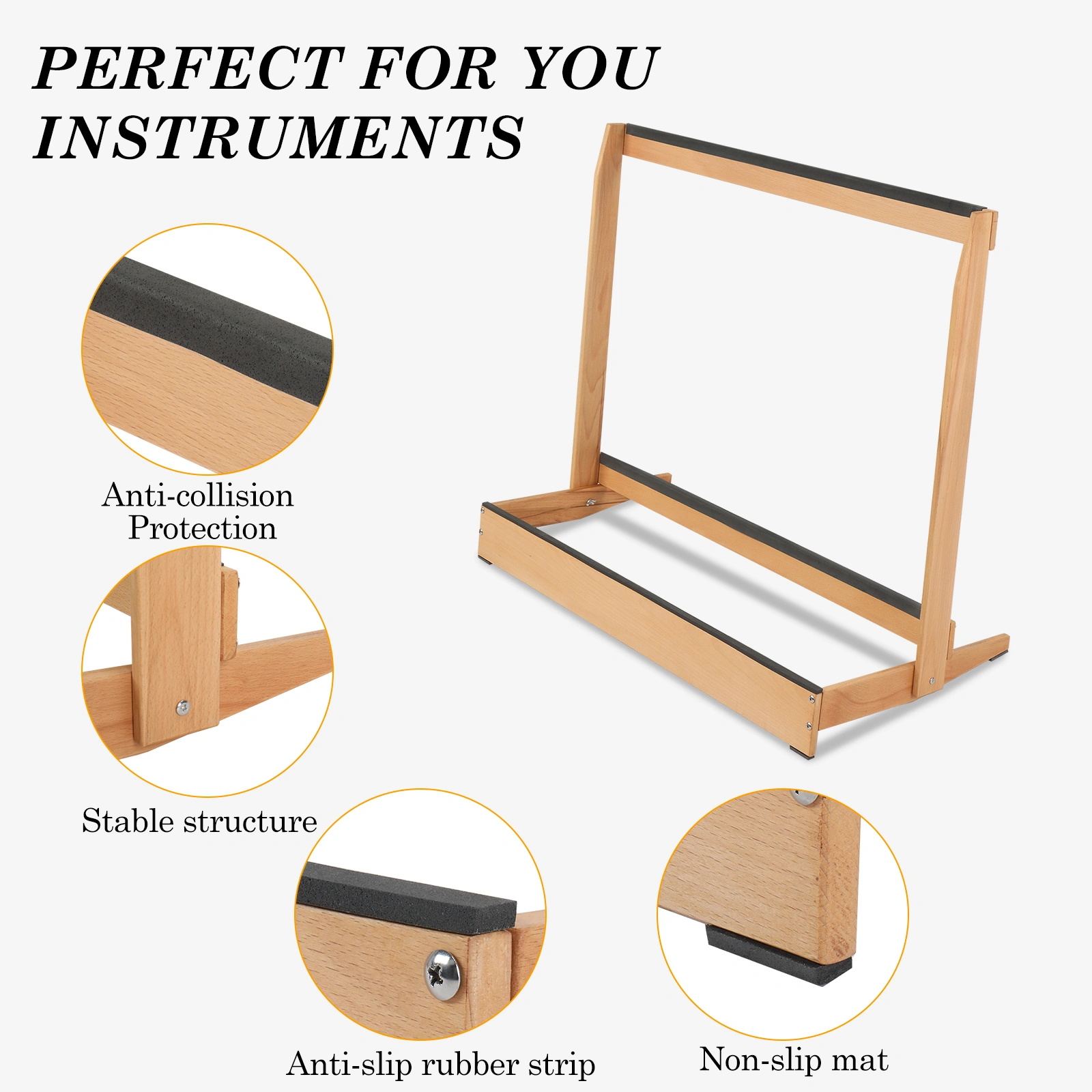 Folding Hardwood Guitar Stand, Compact Case Holder for Electric Guitar, Bass & Acoustic, Space-Saving for Home Studio view 10