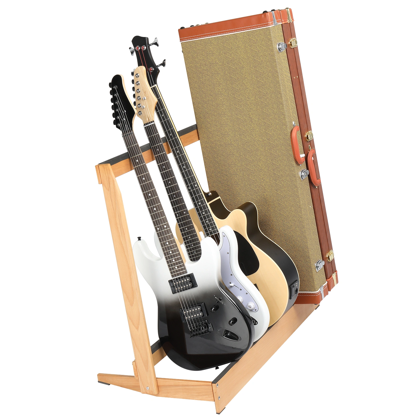Folding Hardwood Guitar Stand, Compact Case Holder for Electric Guitar, Bass & Acoustic, Space-Saving for Home Studio view 13