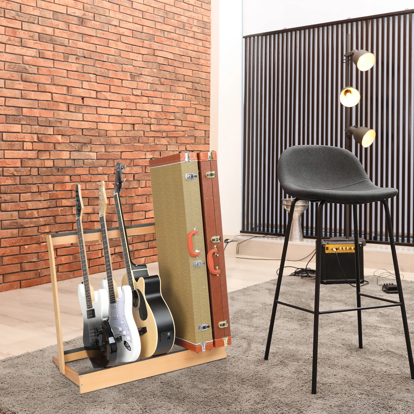 Folding Hardwood Guitar Stand, Compact Case Holder for Electric Guitar, Bass & Acoustic, Space-Saving for Home Studio view 6