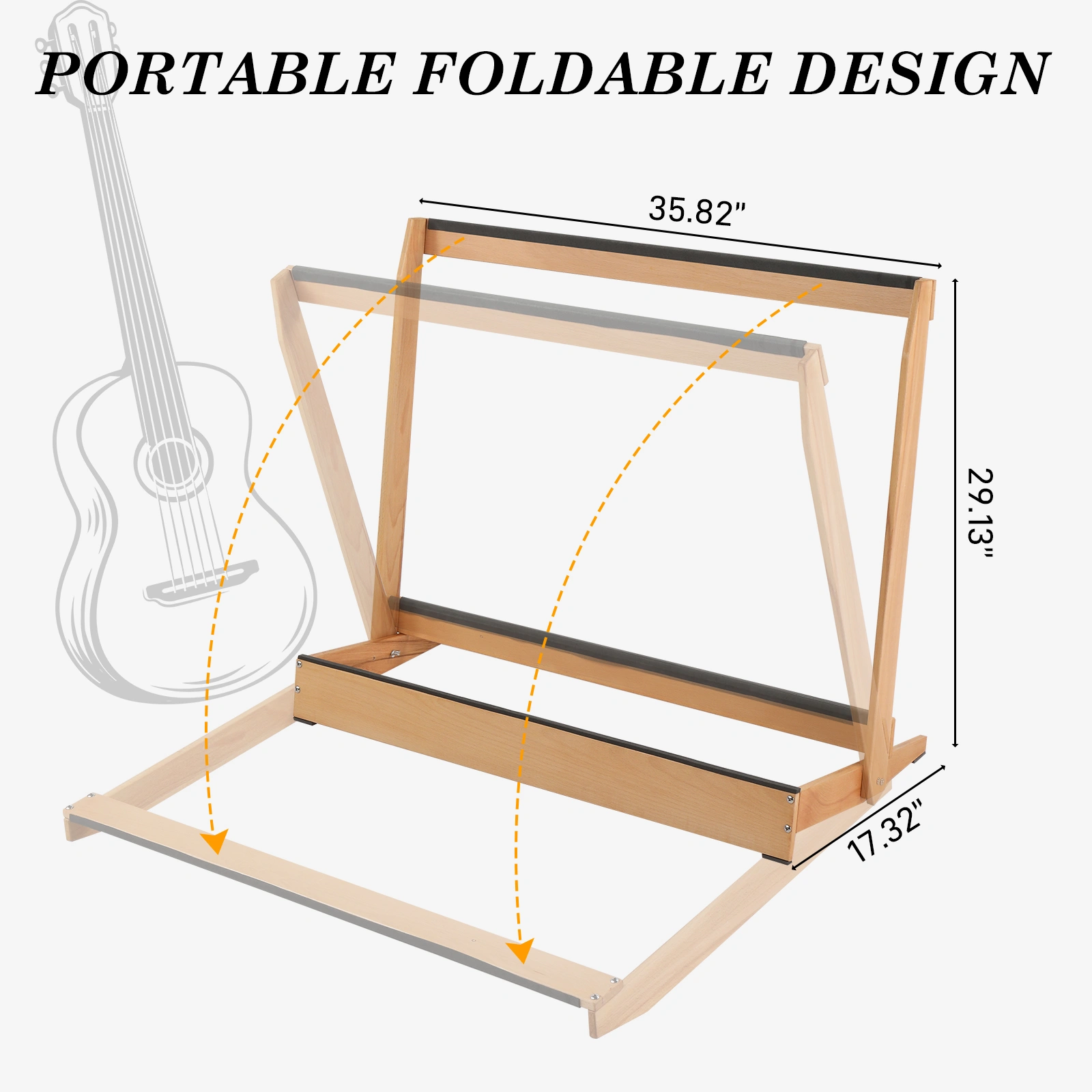 Folding Hardwood Guitar Stand, Compact Case Holder for Electric Guitar, Bass & Acoustic, Space-Saving for Home Studio view 7
