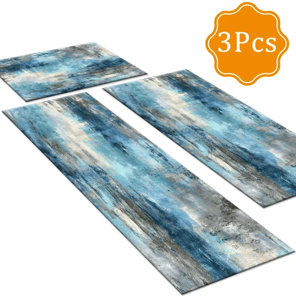Three-piece kitchen rug set, non-slip and washable, abstract pattern kitchen hallway rug, soft and comfortable, suitable for sinks, floors, entrances, hallways and bathrooms. view 2