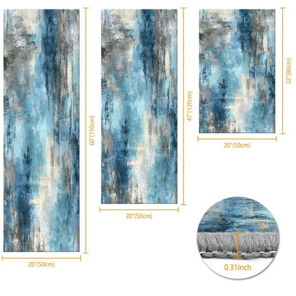 Three-piece kitchen rug set, non-slip and washable, abstract pattern kitchen hallway rug, soft and comfortable, suitable for sinks, floors, entrances, hallways and bathrooms. view 3