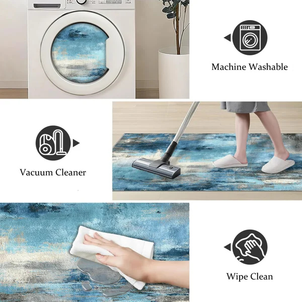 Three-piece kitchen rug set, non-slip and washable, abstract pattern kitchen hallway rug, soft and comfortable, suitable for sinks, floors, entrances, hallways and bathrooms. view 4