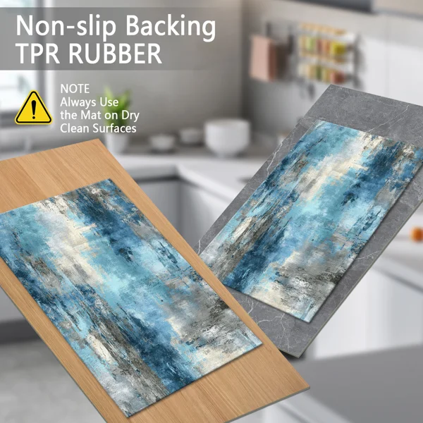 Three-piece kitchen rug set, non-slip and washable, abstract pattern kitchen hallway rug, soft and comfortable, suitable for sinks, floors, entrances, hallways and bathrooms. view 5